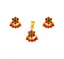 22k Gold Emerald Ruby Pendant Set - Click here to buy online - 638 only..