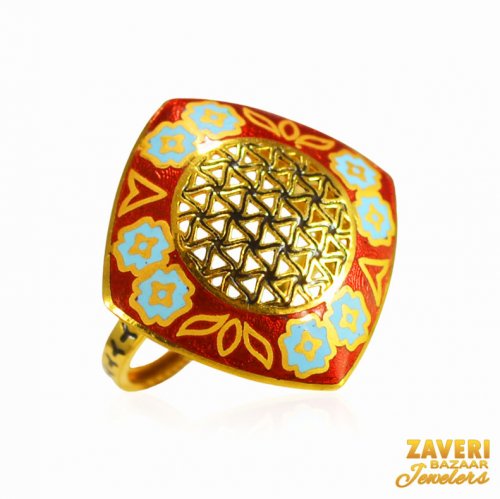 22Kt Gold Meenakari Ring 