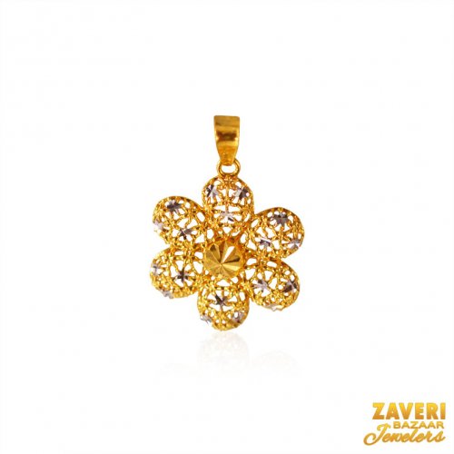 22K Two Tone Floral Pendant 