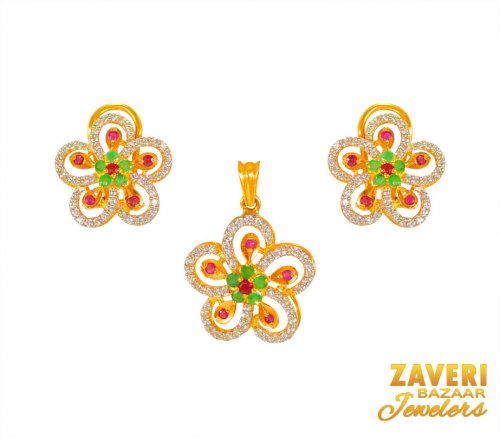 22Kt Gold Fancy CZ Pendant Set 