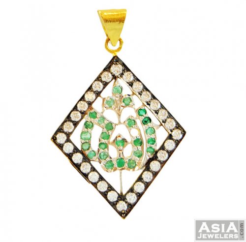 22K Religious Ya Ali Pendant AjPe56306 US 706 22Kt Gold Ya Ali Pendant with colored cubic zircons studded and cubic zircons studded on it