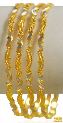 22k Gold 2 Tone Bangle Set (4 pc) 