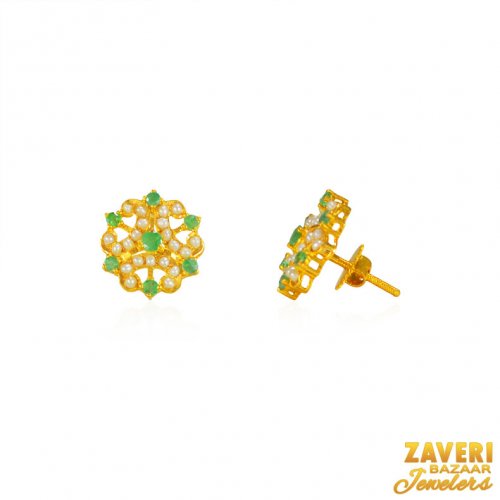 Gold Emerald and Pearl Earrings 