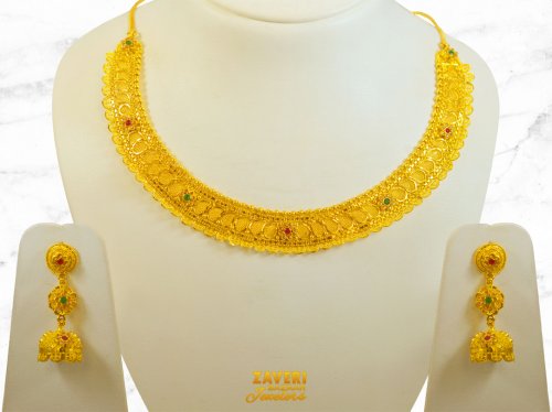 22Kt Gold Stone Necklace Set 