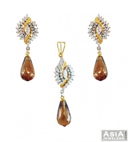 22K Gold CZ Pendant Set 