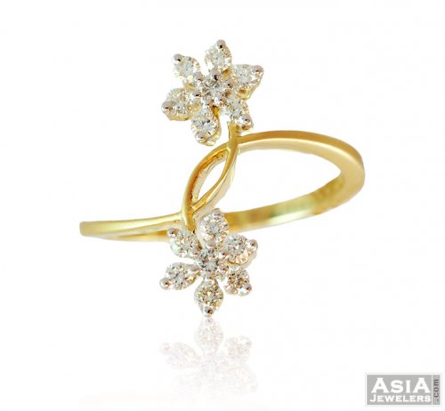 18K Gold Double Flower Ring  