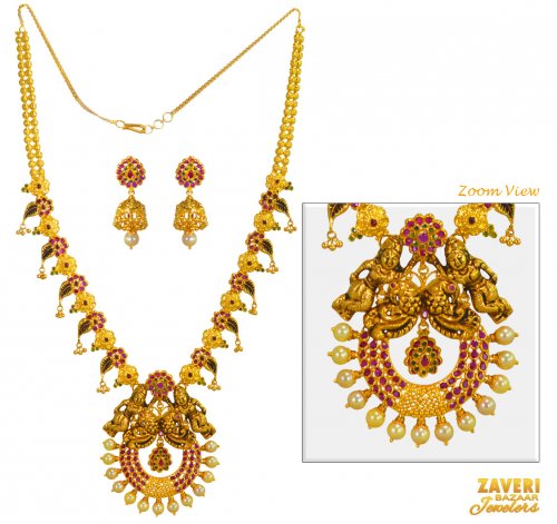 22 Karat Gold Temple Necklace Set 