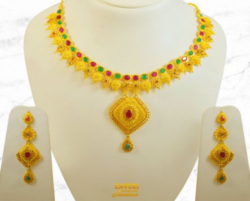 22Kt Gold Stones Necklace Set 