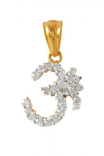 22K Om Pendant with CZ 