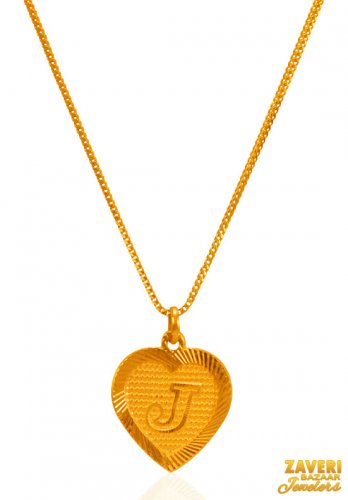 22K Gold Initial Pendant (Letter J) 