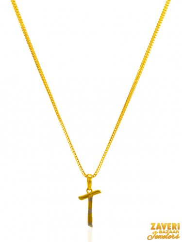 22K Gold TwoTone Pendant (Letter T) 