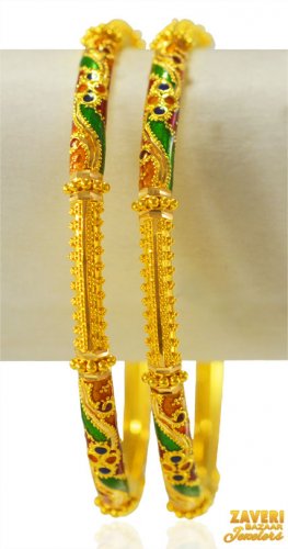 22Kt Gold Meenakari Bangles (2 Pcs) 