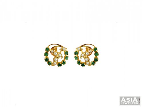 22K Emerald and Pearl Earrings  