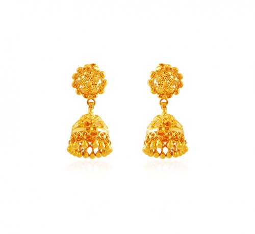 Yellow Gold Jhumka Earring - AjEr60440 - 22k yellow gold jhumka ...