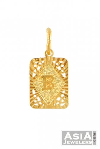22K Gold initial B Pendant 