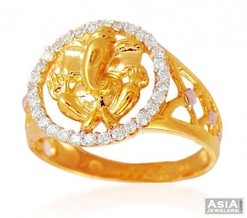 22k Ganesha Two Tone Mens Ring 