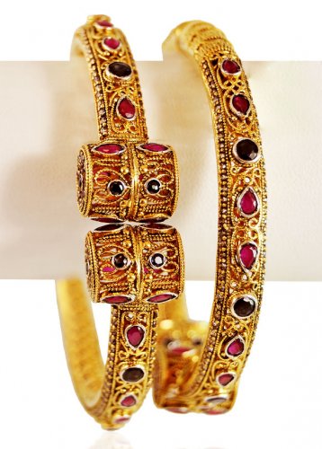 22K Gold Antique Bangle (2 PCs) 