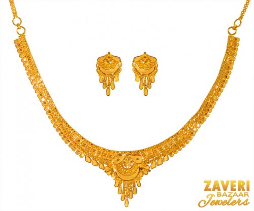 22 Karat Gold Necklace Earring Set 