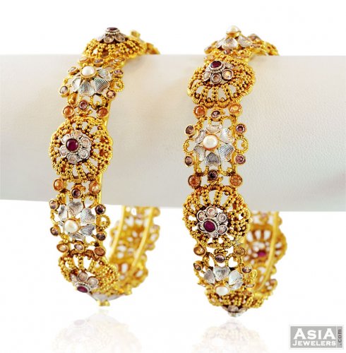 Fancy Gold Ruby Bangles (2PC) 