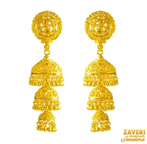 22 Kt Gold Jhumka Earrings 