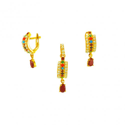 22k Gold Multi Stone Pendant Set 