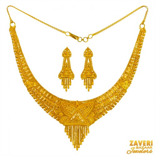 22 Karat Gold Necklace Earring Set 