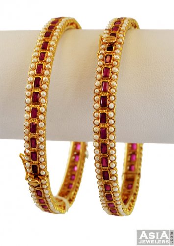 Designer Ruby Bangles (Pair) 22K  