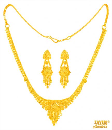 22 Kt Gold Necklace Earrings Set 