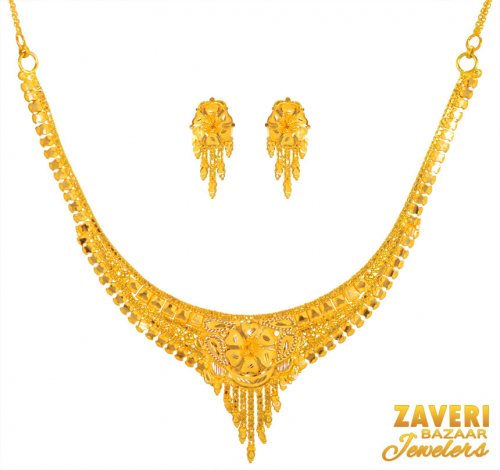 22 Karat Gold Necklace Earring Set 