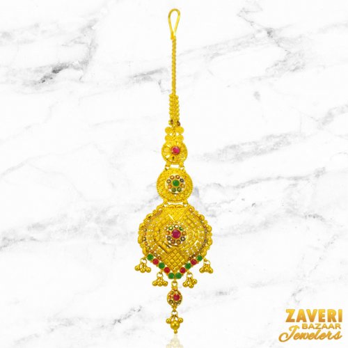 22Kt Gold Ruby Emerald Maang Tikka 