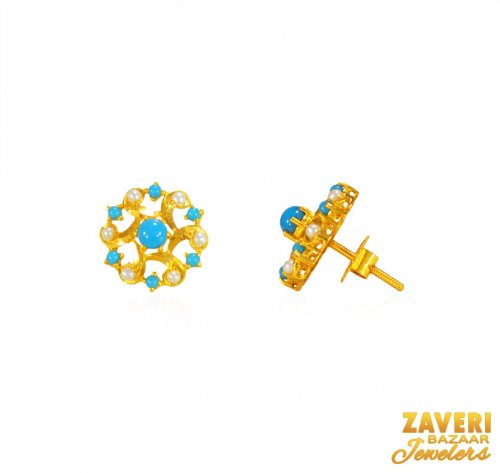 22Kt Gold Turquoise Earrings  