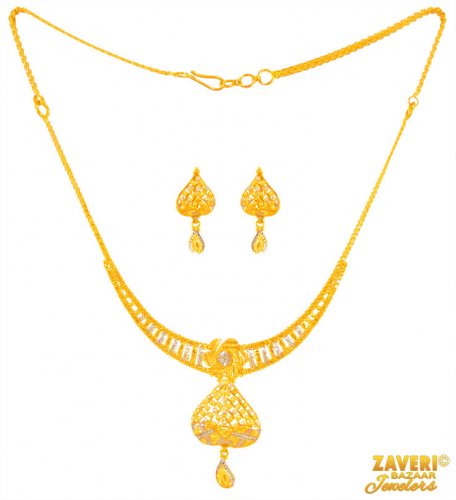 22 K Gold Necklace And Earrings Set 