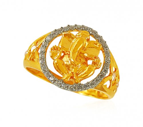 22k Ganesha 2Tone Mens Ring 