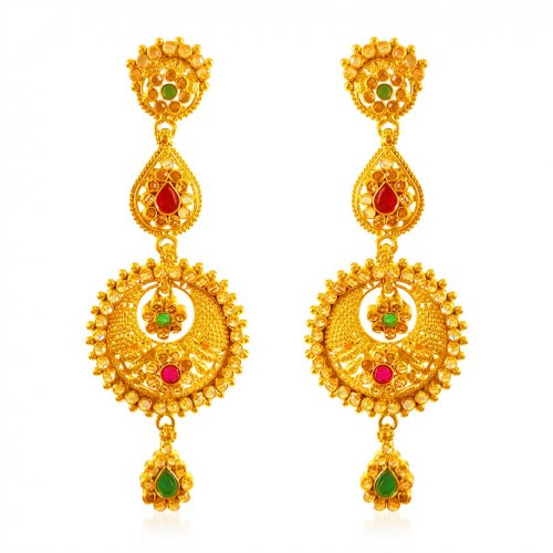 22k Gold Chand bali Long Earrings 