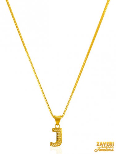 22K Gold Initial Pendant (Letter J) 