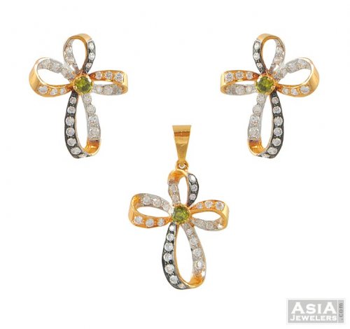 Gold Two Tone Cz Pendant Set 