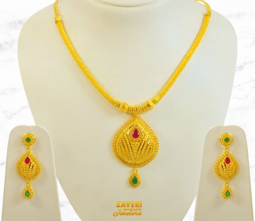 22Kt Gold Stones Necklace Set 