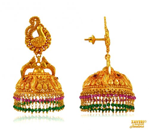 Geru Finish Gold Jhumki Earrings 