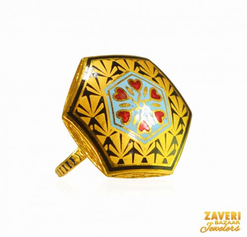 22Kt Gold Meenakari Ring 