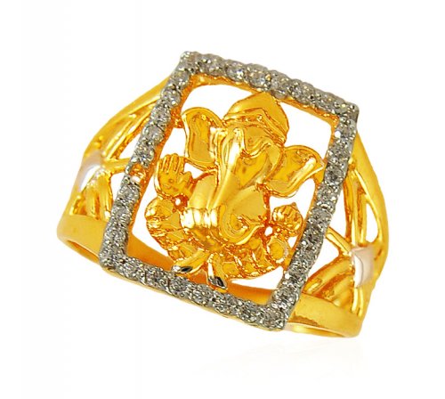 22k Gold Ganesha Mens Stones Ring  