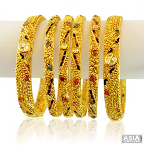 22kAntique style Kundan Bangles Set 