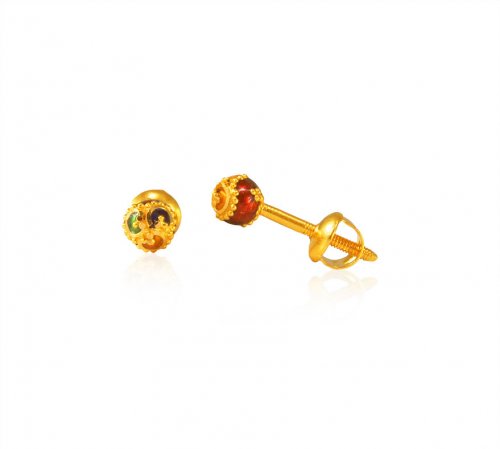 22k Gold Small Tops For Kids AjEr64779 22K gold earrings designed with menakari color with filigree work combination.Earrings are ideal for