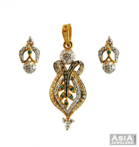 22K Gold Color CZ Pendant Set 