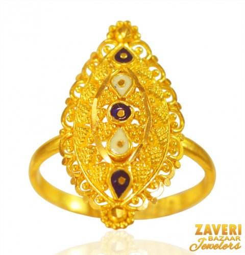 22K Gold Long Meenakari fancy Ring 