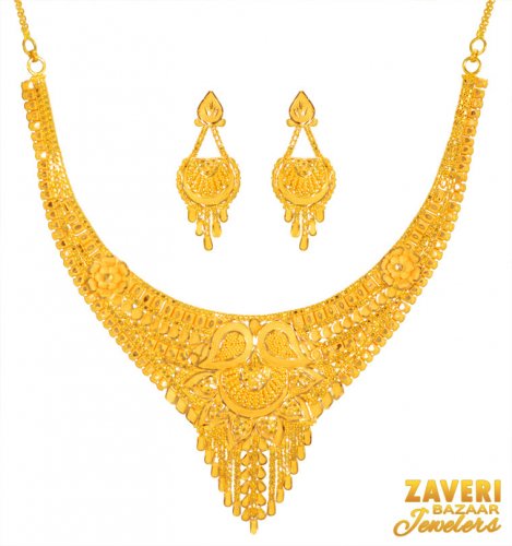 22 Karat Gold Necklace Earring Set 