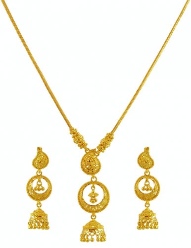 22k Gold Necklace Earring Set Ajns59963 Traditional Chand Bali 22k Gold Necklace Earring Set