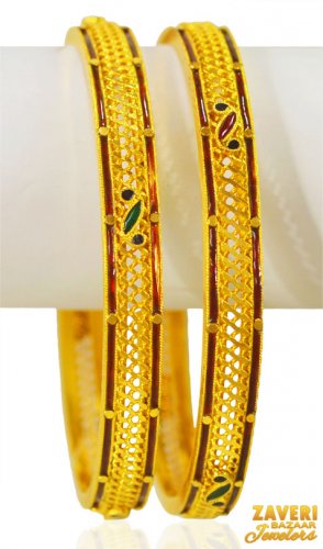 22K Gold Enamel Bangles (2 Pcs) 