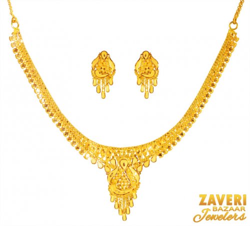 22Kt Gold Necklace Earring Set 