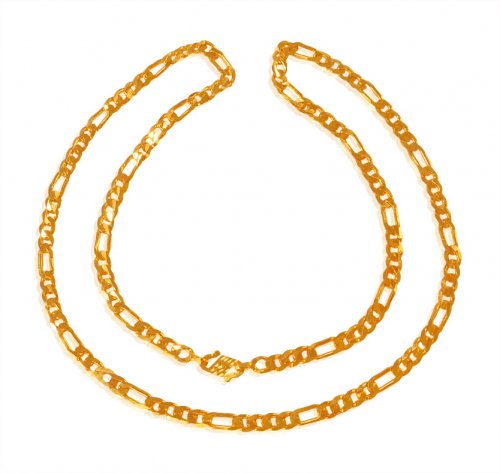 22Kt Gold Figaro Chain - AsCh65009 - US$ 3,375 - 22kt Gold Figaro chain is designed with machine 