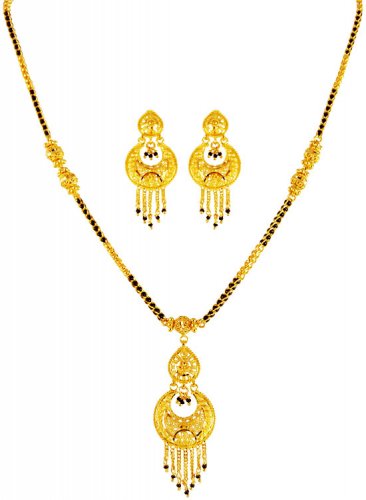 22 Karat Gold Mangalsutra Set Ajns62899 And Earring Is Excellently Design With Chandbali Pendant Chain Bead - 22 Karat Gold Mangalsutra Pendants 22 Karat Gold Mangalsutra Set Ajns62899 And Earring Is Excellently Design With Chandbali Pendant Chain Bead - 22 Karat Gold Mangalsutra Pendants
